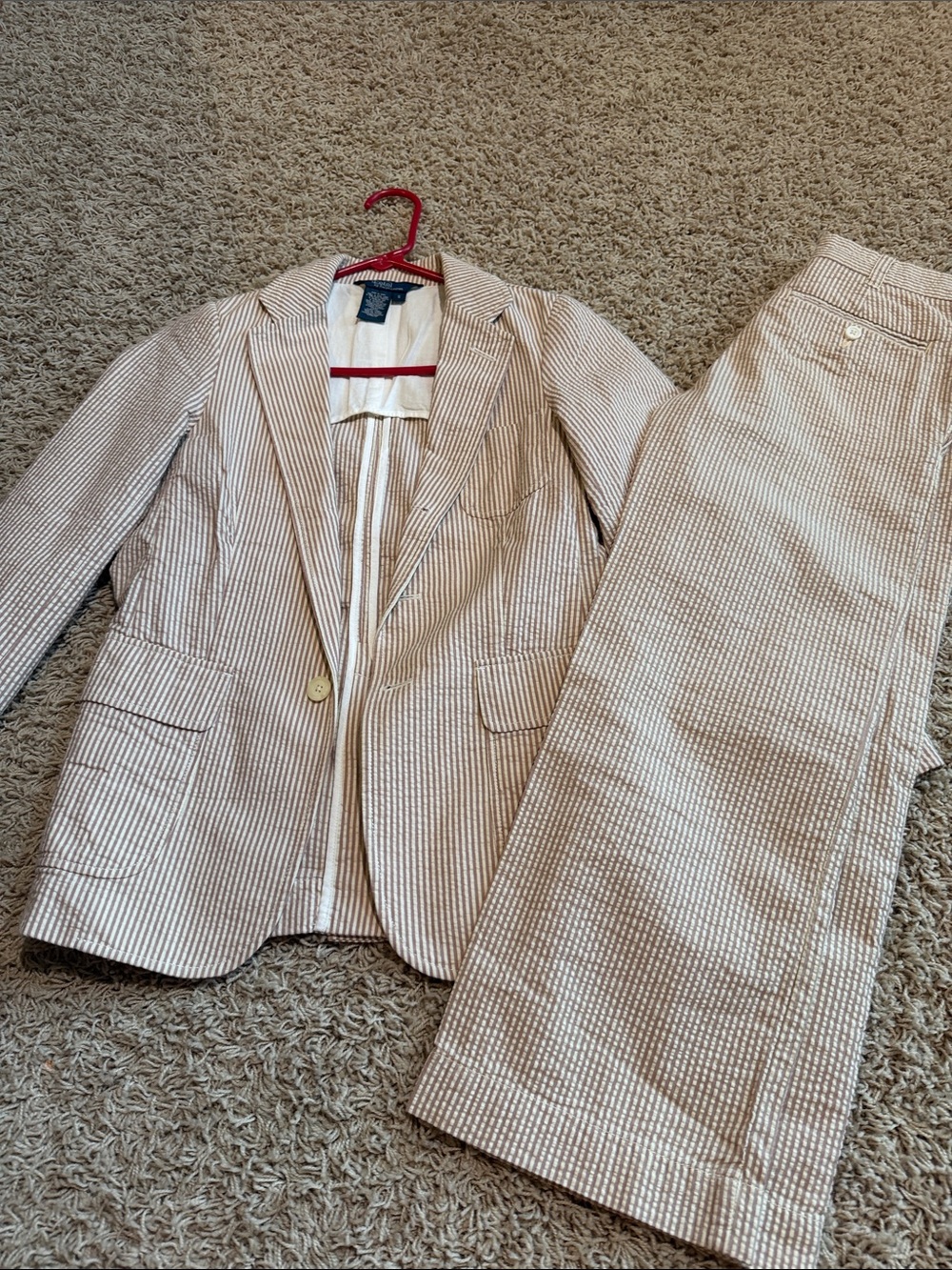 Ralph Lauren Boys Seersucker Blazer and Pants Set - Beige Stripe